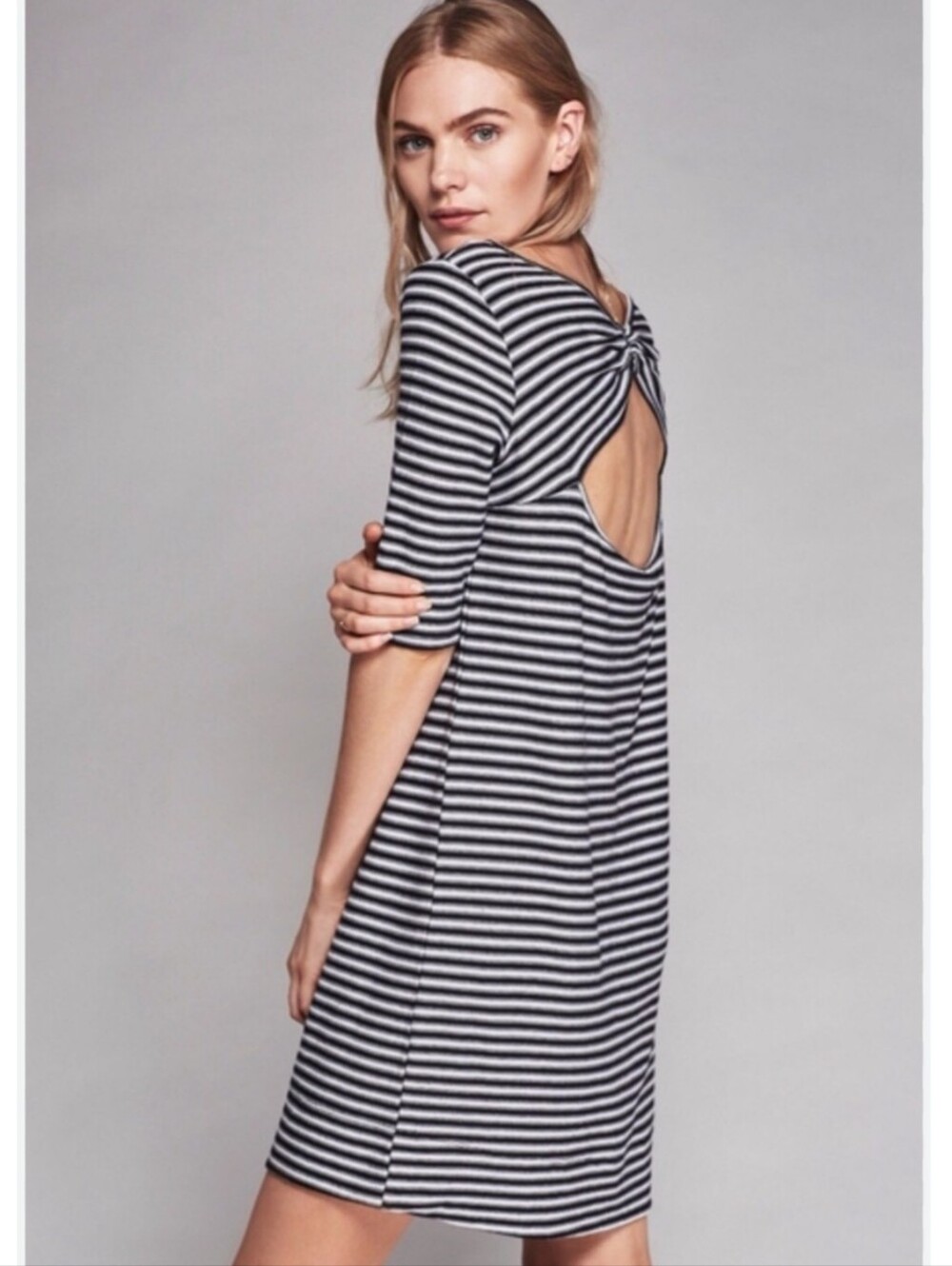We The Free Contemporary Frenchie Striped Tee Dress Black White Womens Size L